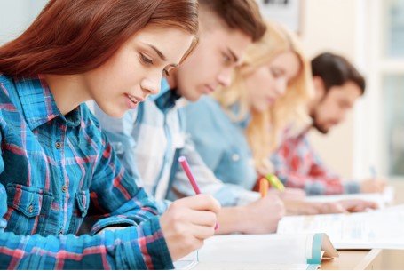 students taking an exam